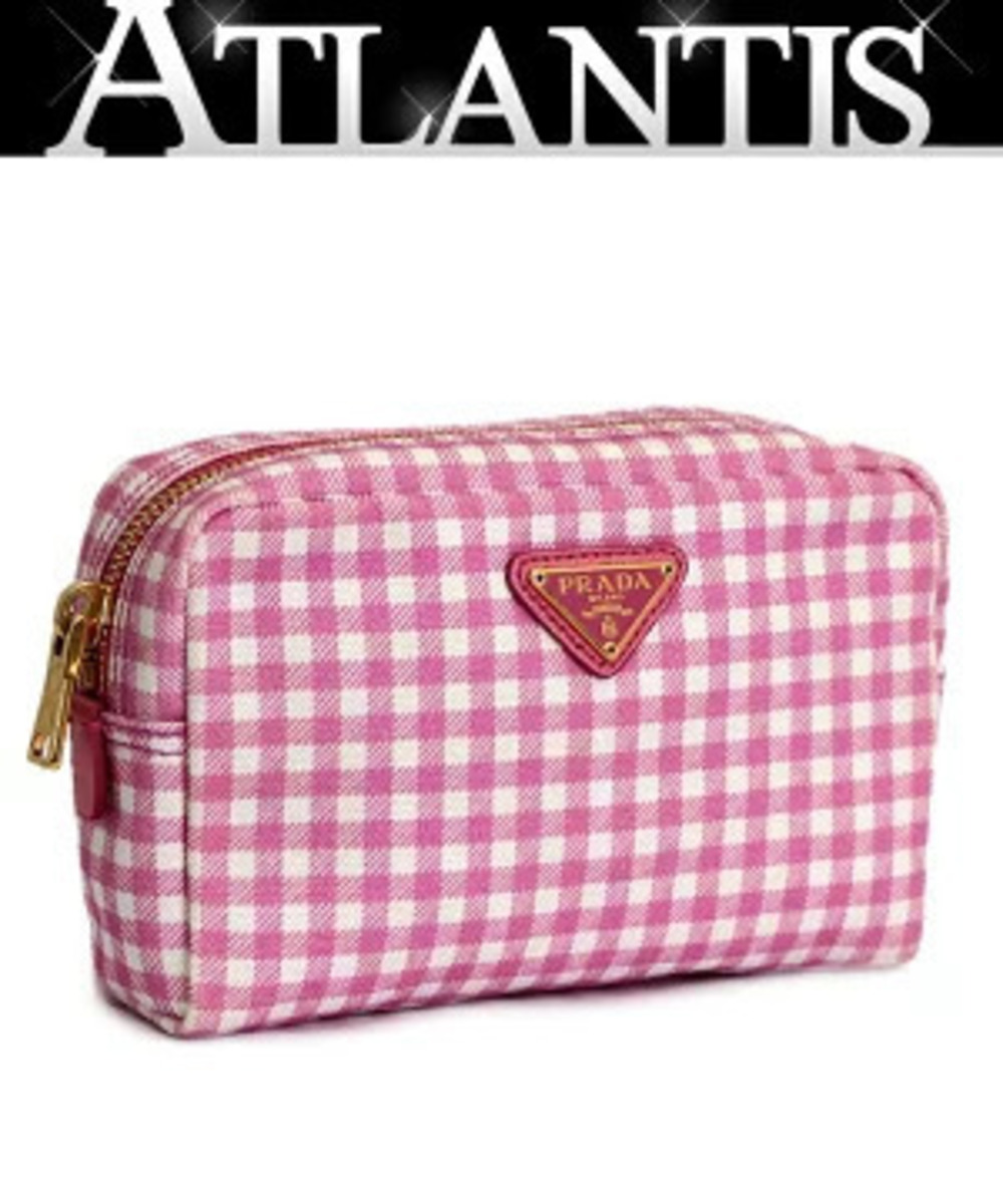 Prada Pouch Clutch triangular checkered pink canvas